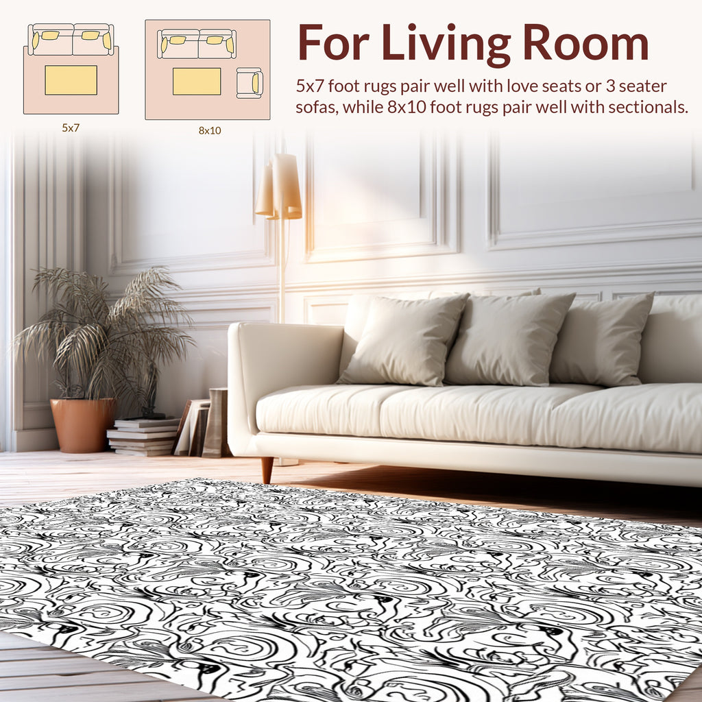 Abstract Swirl Botanical Linework Design Rug