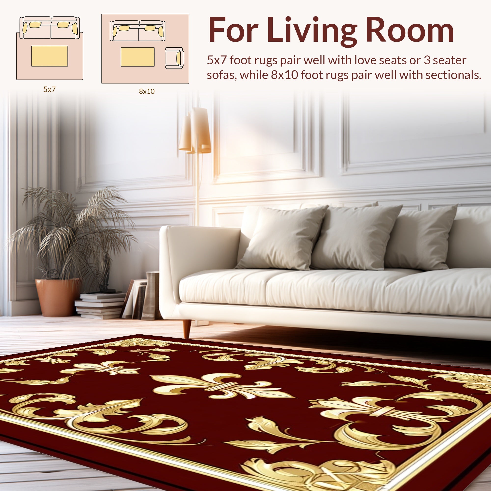 Regal Gold Fleur-de-Lis Pattern Rug