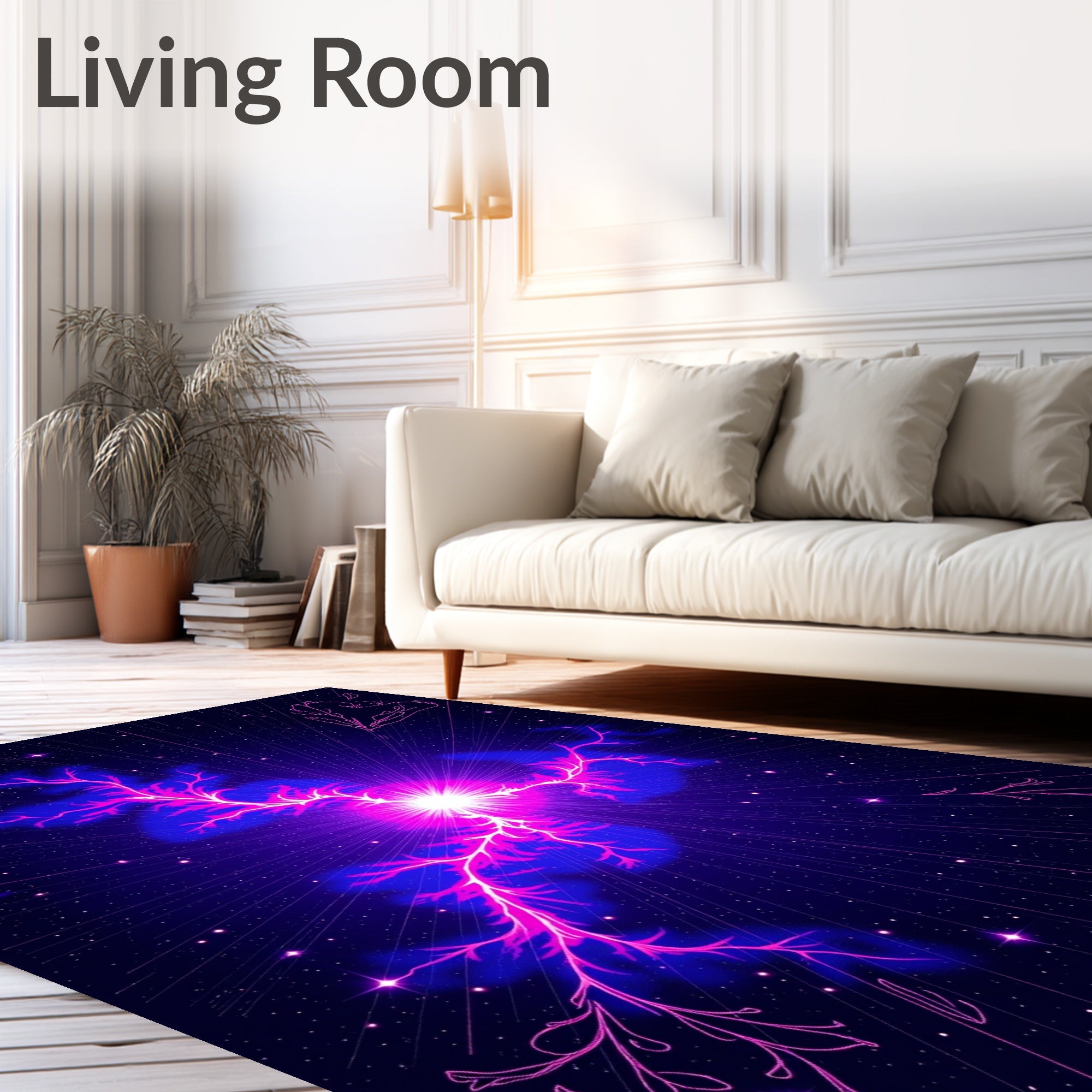 Cosmic Pink Lightning Starry Night Rug