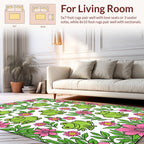 Green Frogs and Pink Flowers Pattern Rug
