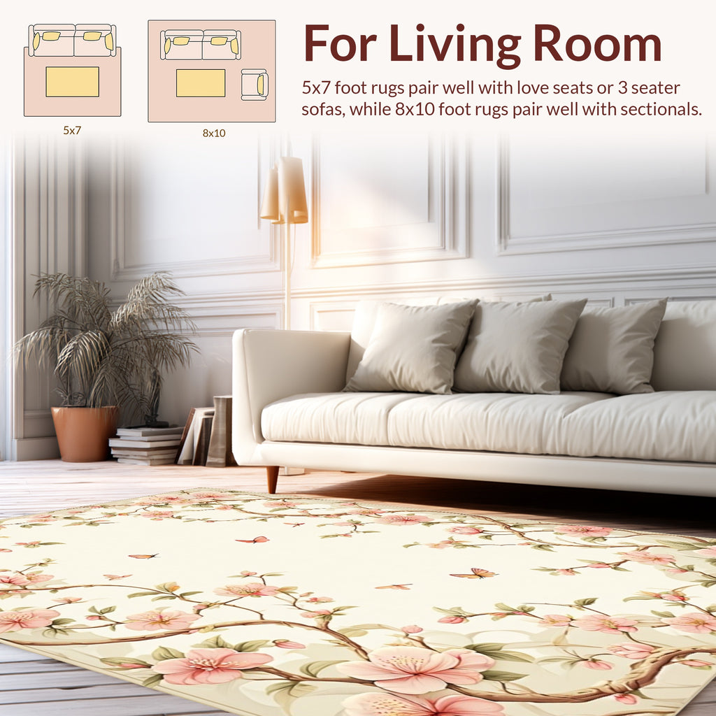 Pink Blossoms Butterflies Vintage Scenic Rug
