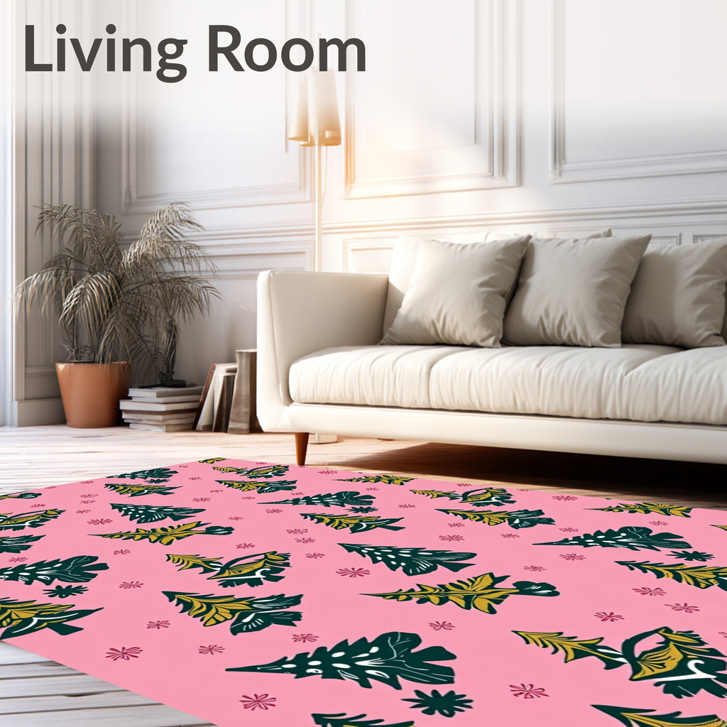 Pink Forest Evergreen Tree Collection Rug