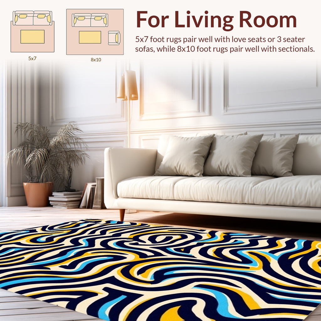 Abstract Wavy Lines Blue Yellow Rug