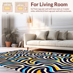 Abstract Wavy Lines Blue Yellow Rug