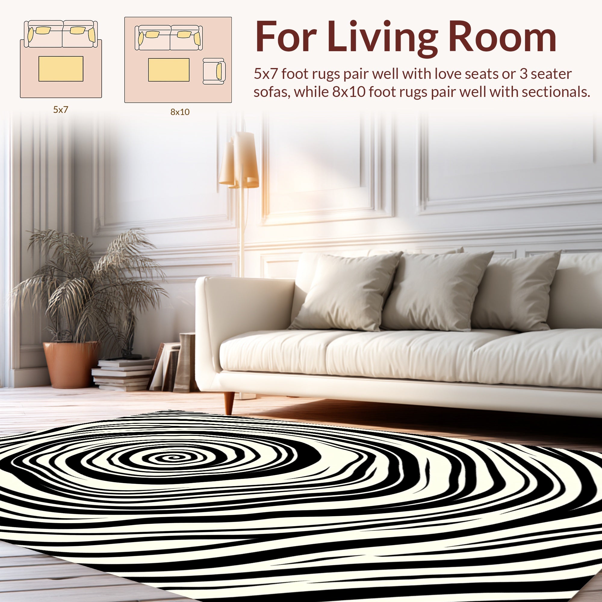 Bold Swirls Black Cream Pattern Rug