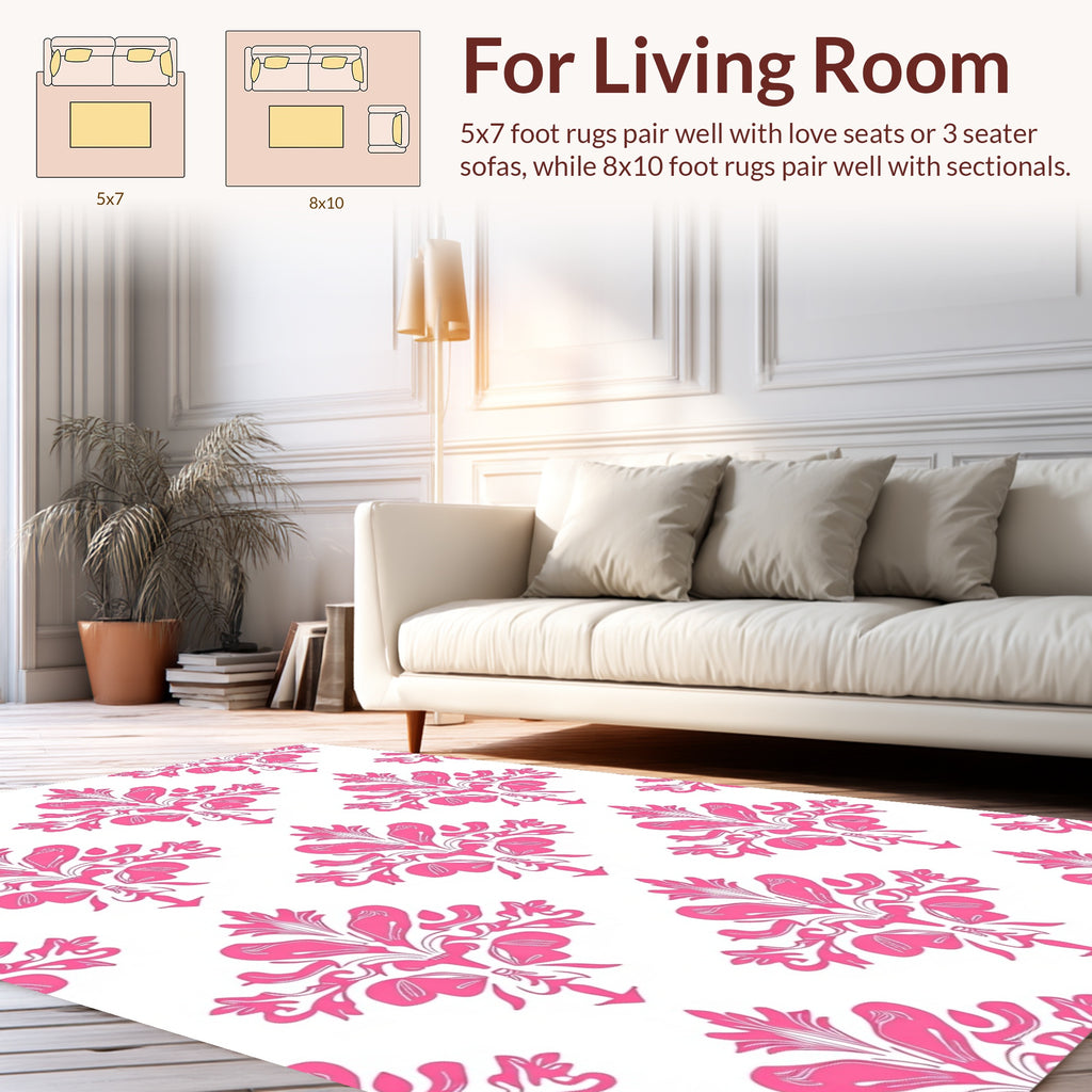 Pink Floral Damask Pattern Rug