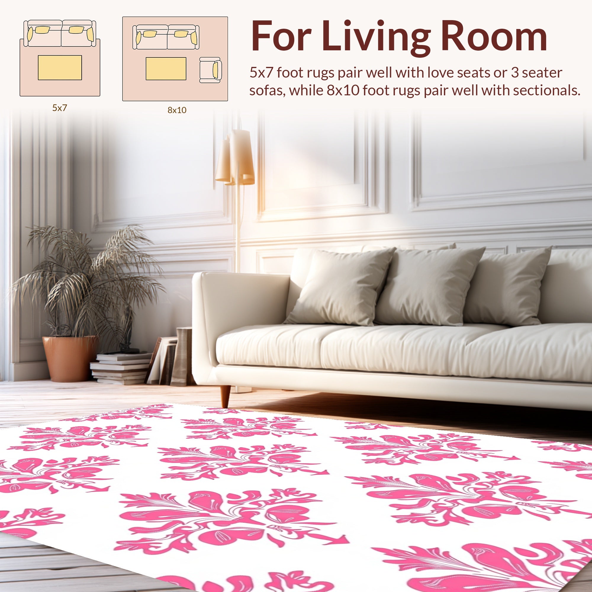 Pink Floral Damask Pattern Rug