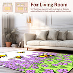 Whimsical Bees Purple Flowers Pattern Rug