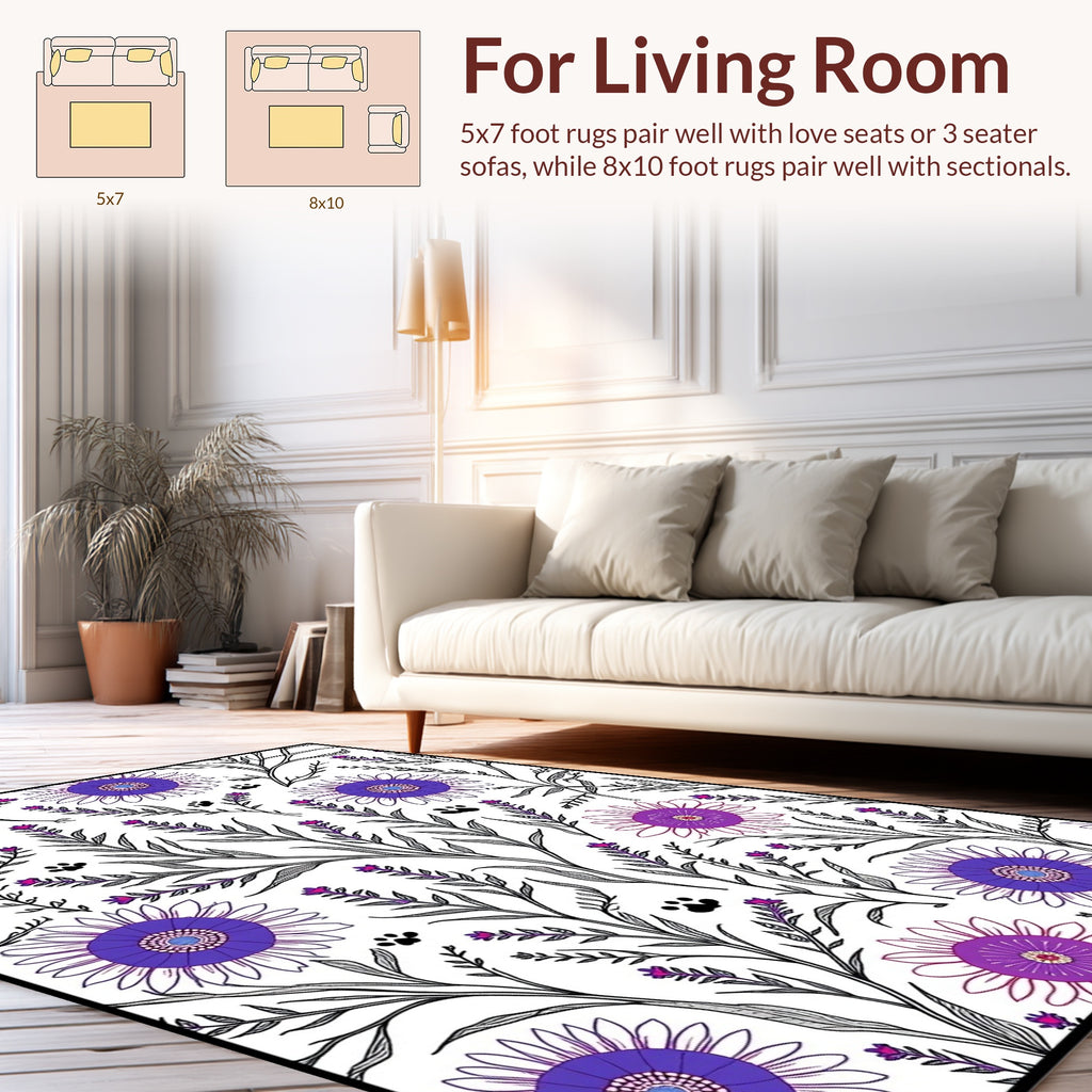 Whimsical Floral Paw Print Pattern Rug