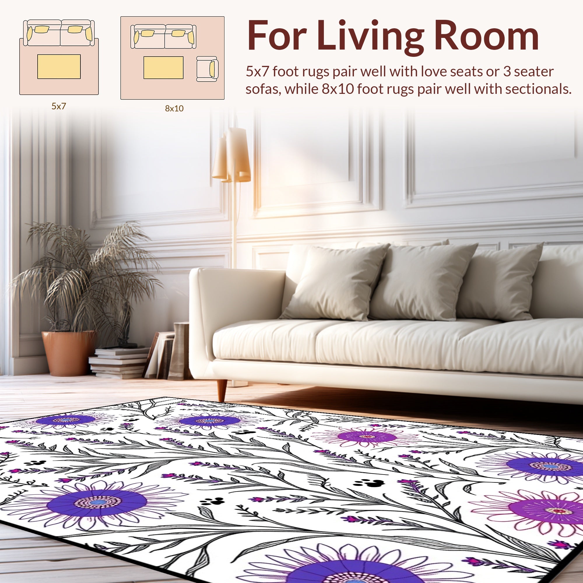 Whimsical Floral Paw Print Pattern Rug
