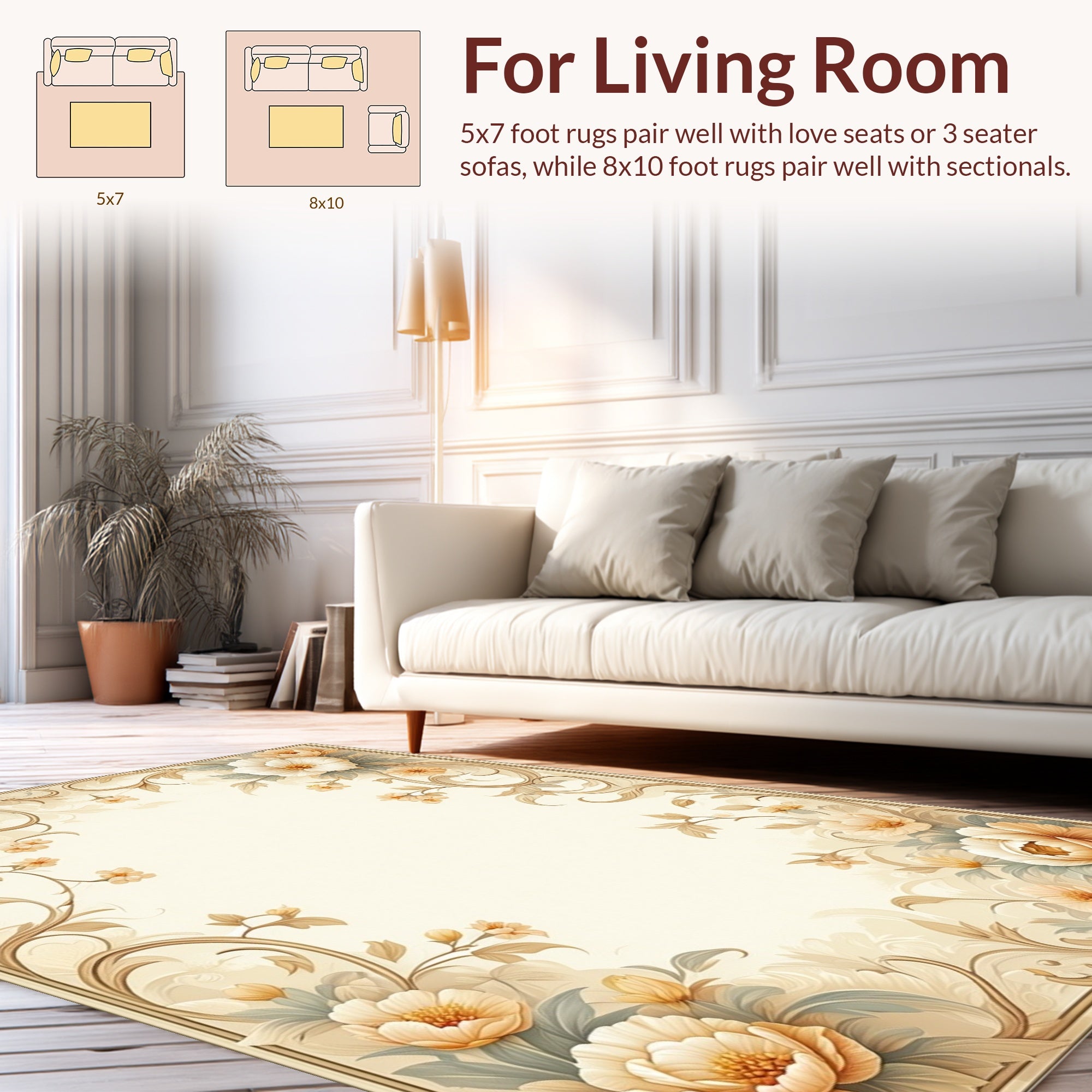 Elegant Floral Scroll Pattern Rug
