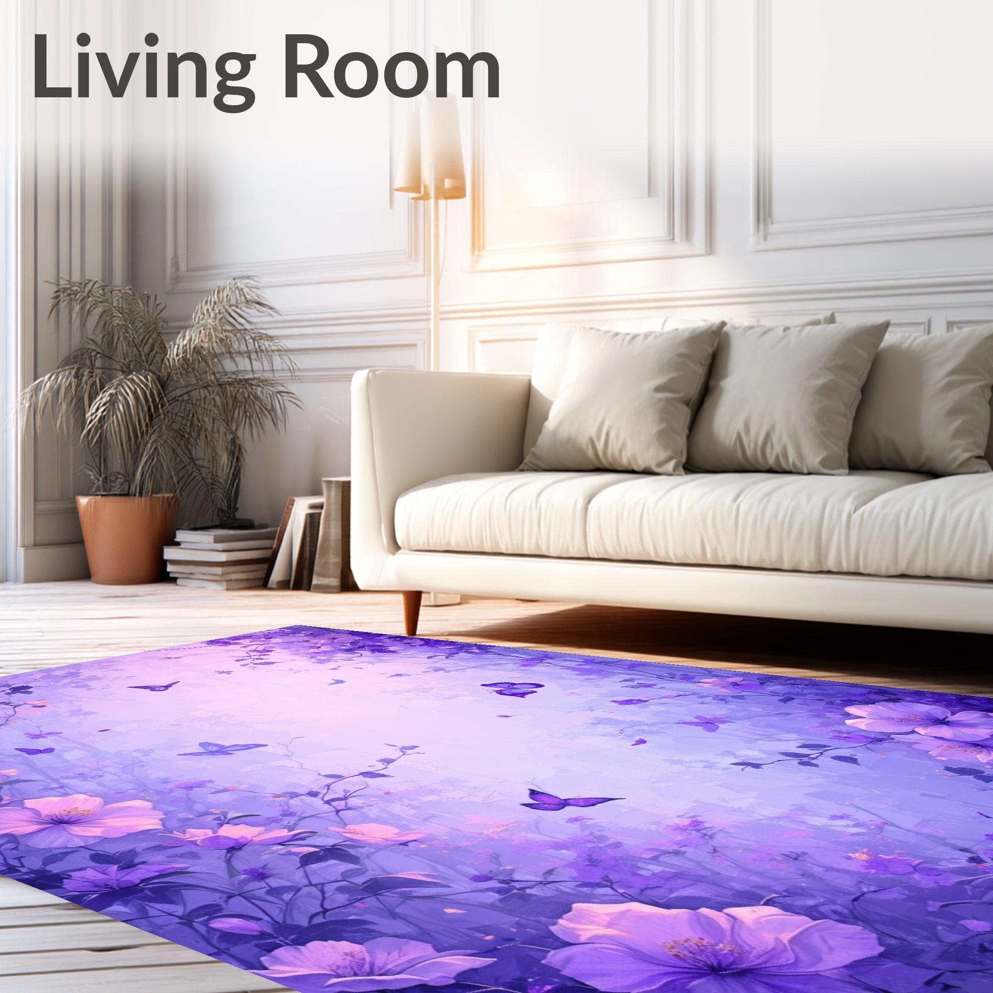 Enchanted Violet Garden Butterflies Rug