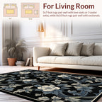 Dark Floral Swirls Botanical Patterned Rug