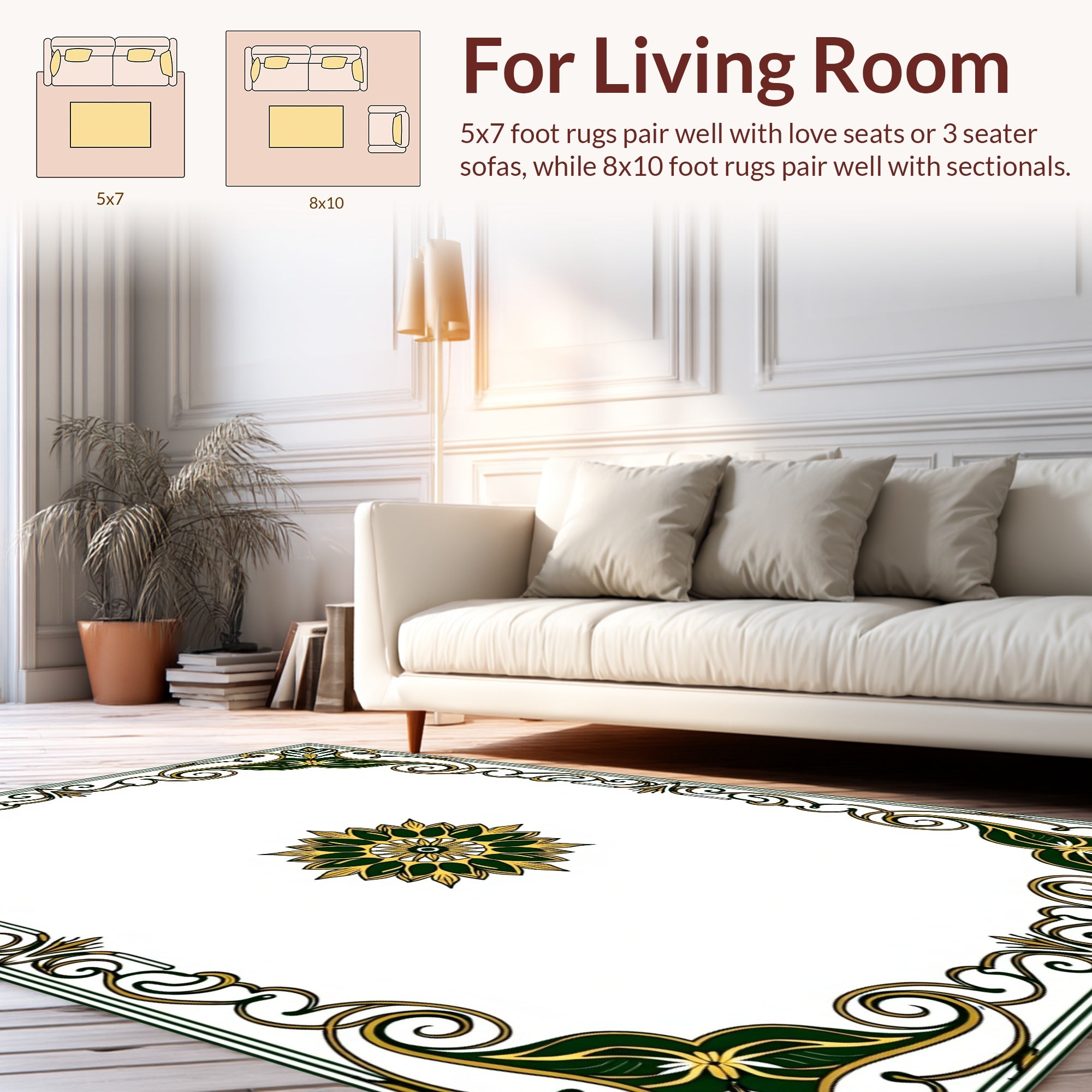 Elegant Scrollwork Floral Frame Design Rug