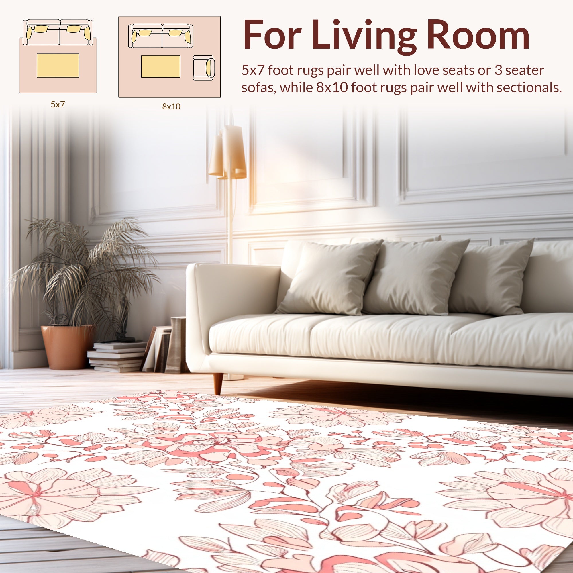 Delicate Floral Branches With Outline Detail Rug