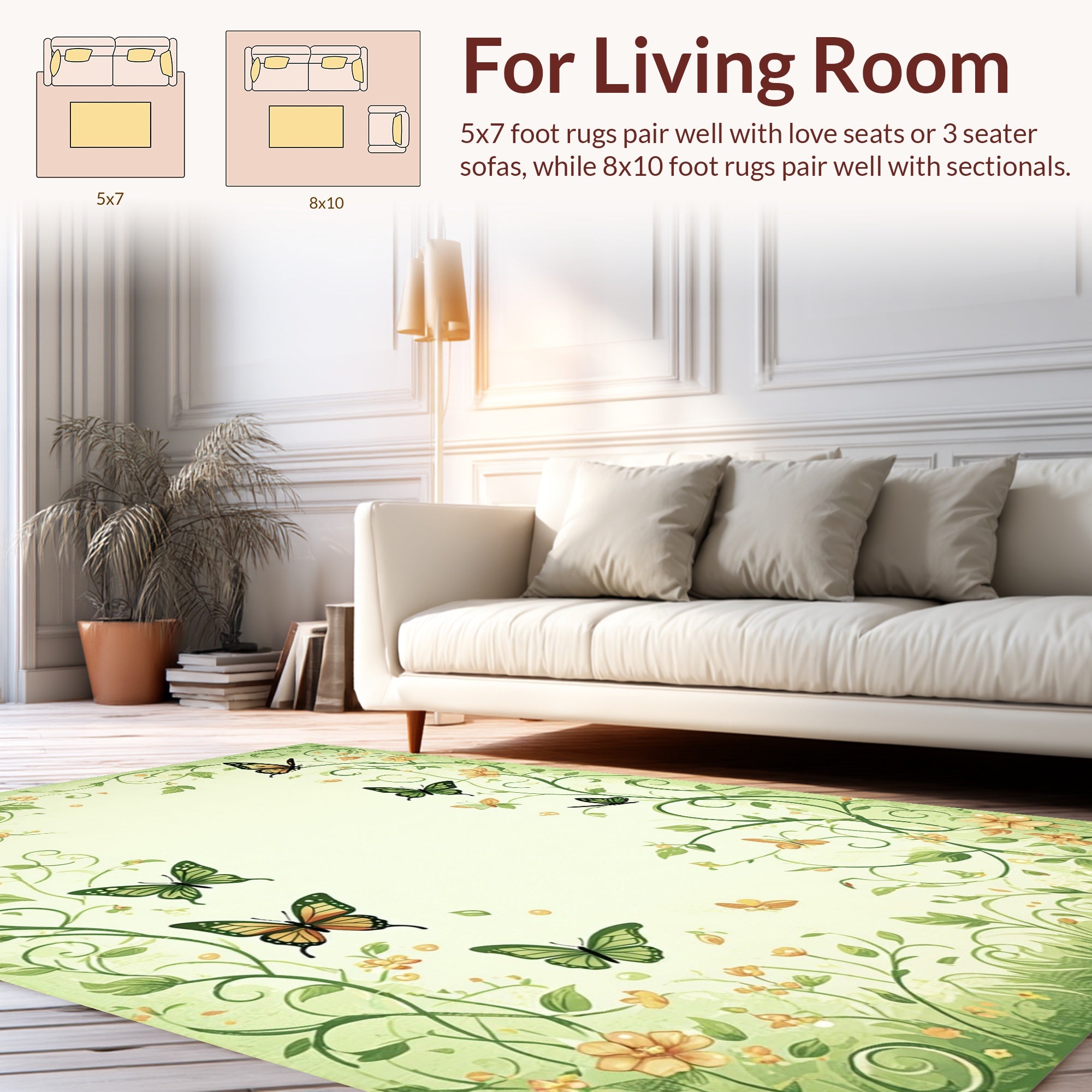 Whimsical Garden Butterfly Vine Design Rug