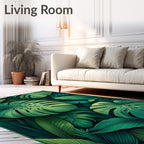 Lush Green Tropical Leafy Pattern Rug