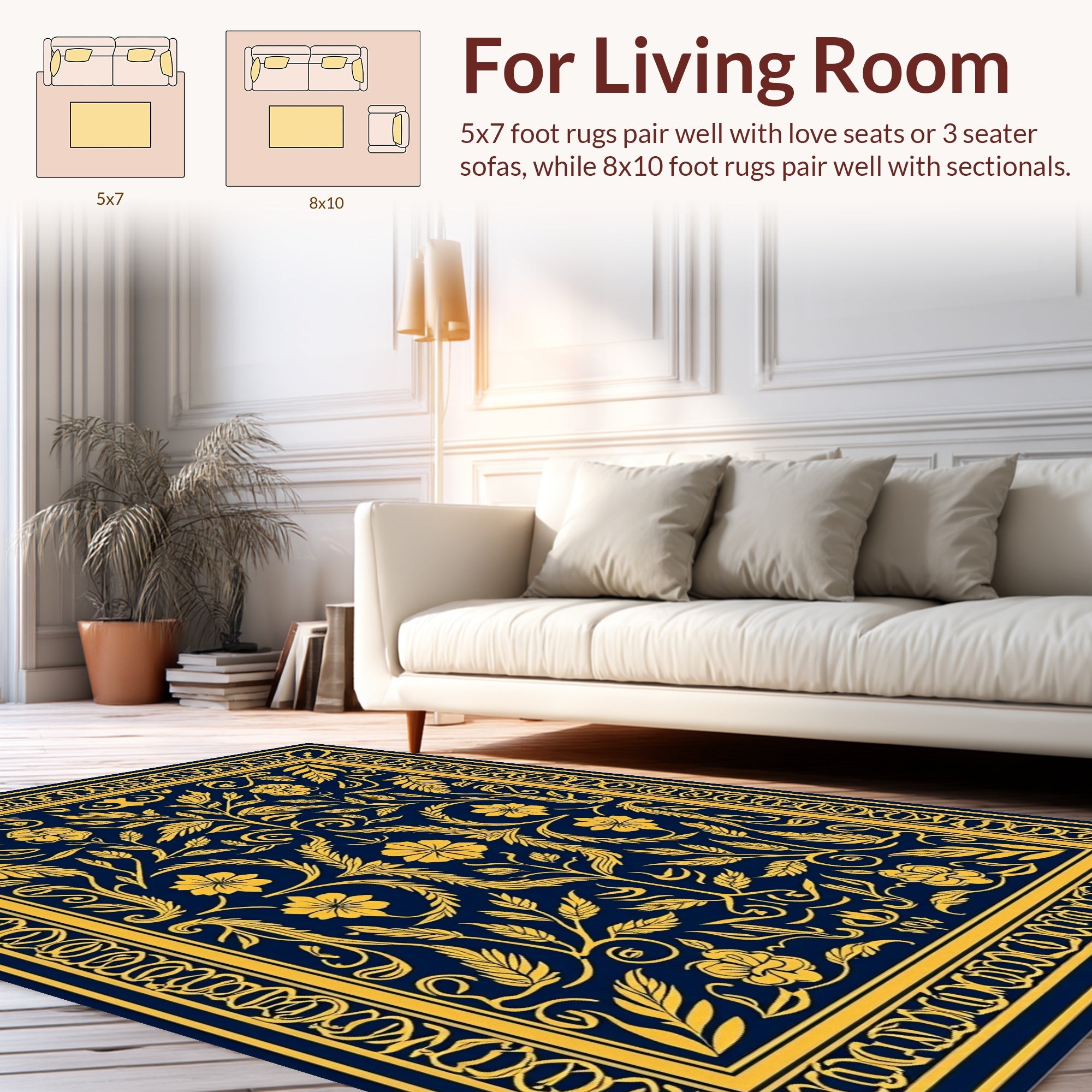 Ornate Blue And Gold Floral Rug