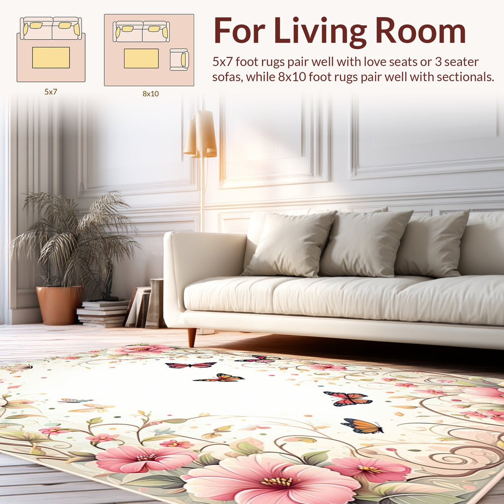 Whimsical Fluttering Butterflies Flowers Rug