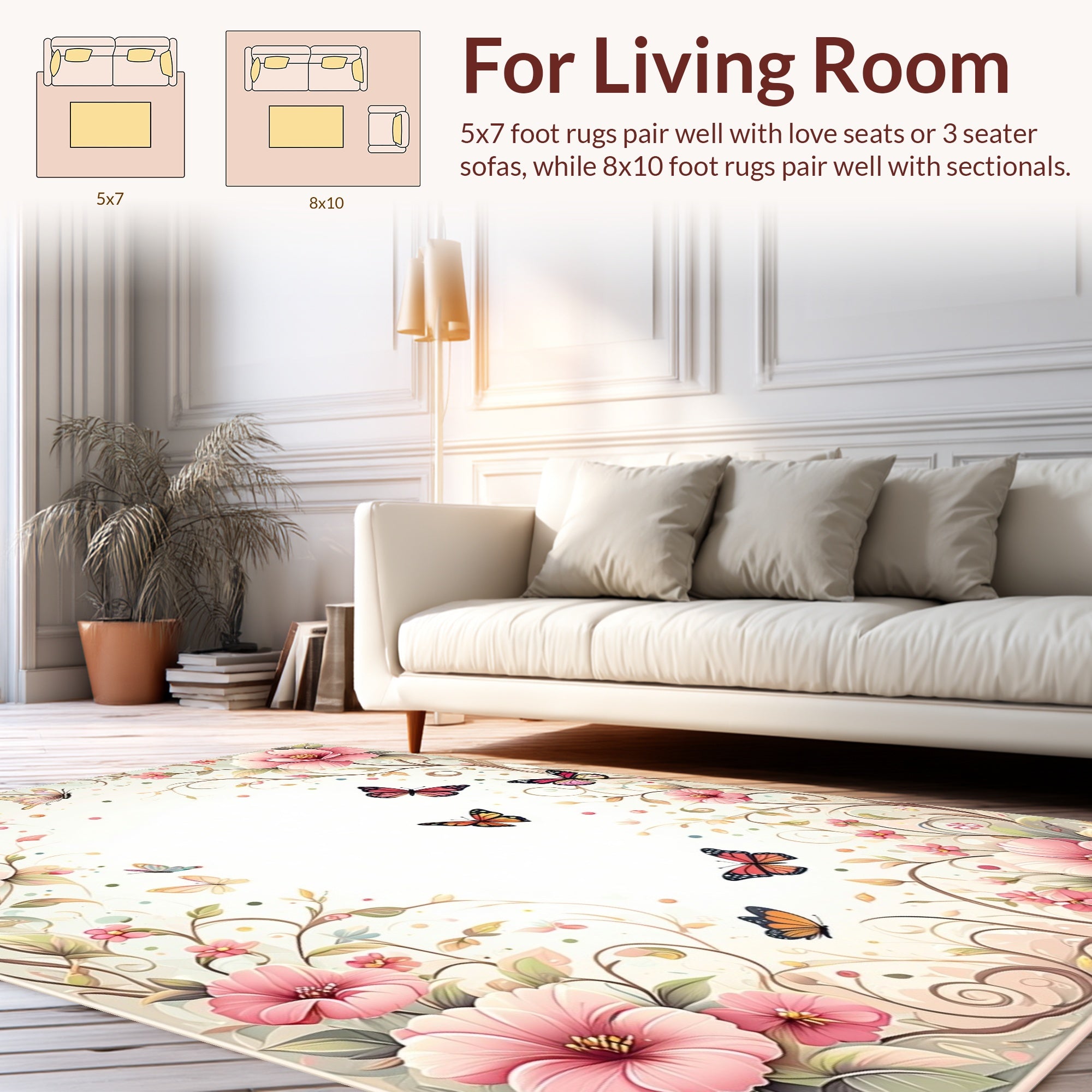 Whimsical Fluttering Butterflies Flowers Rug