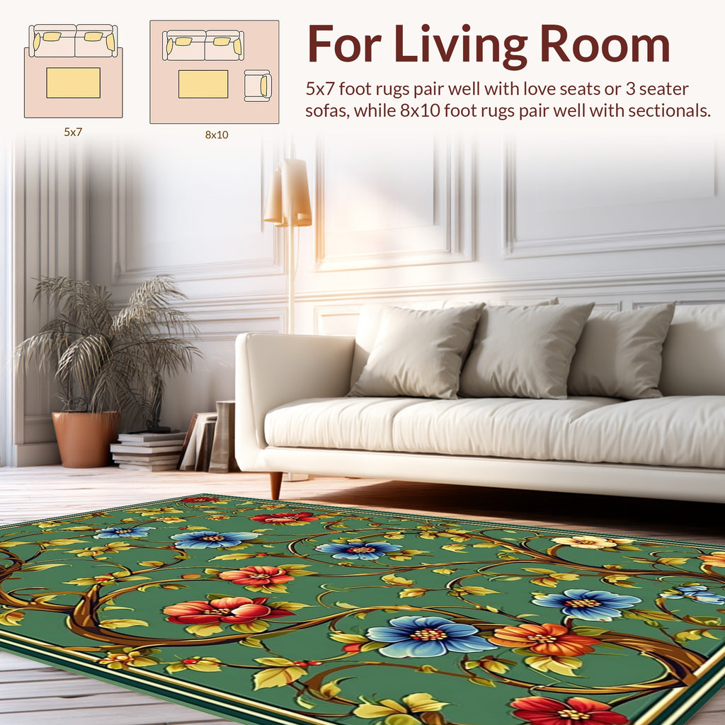 Vibrant Floral Vine Patterned Rug