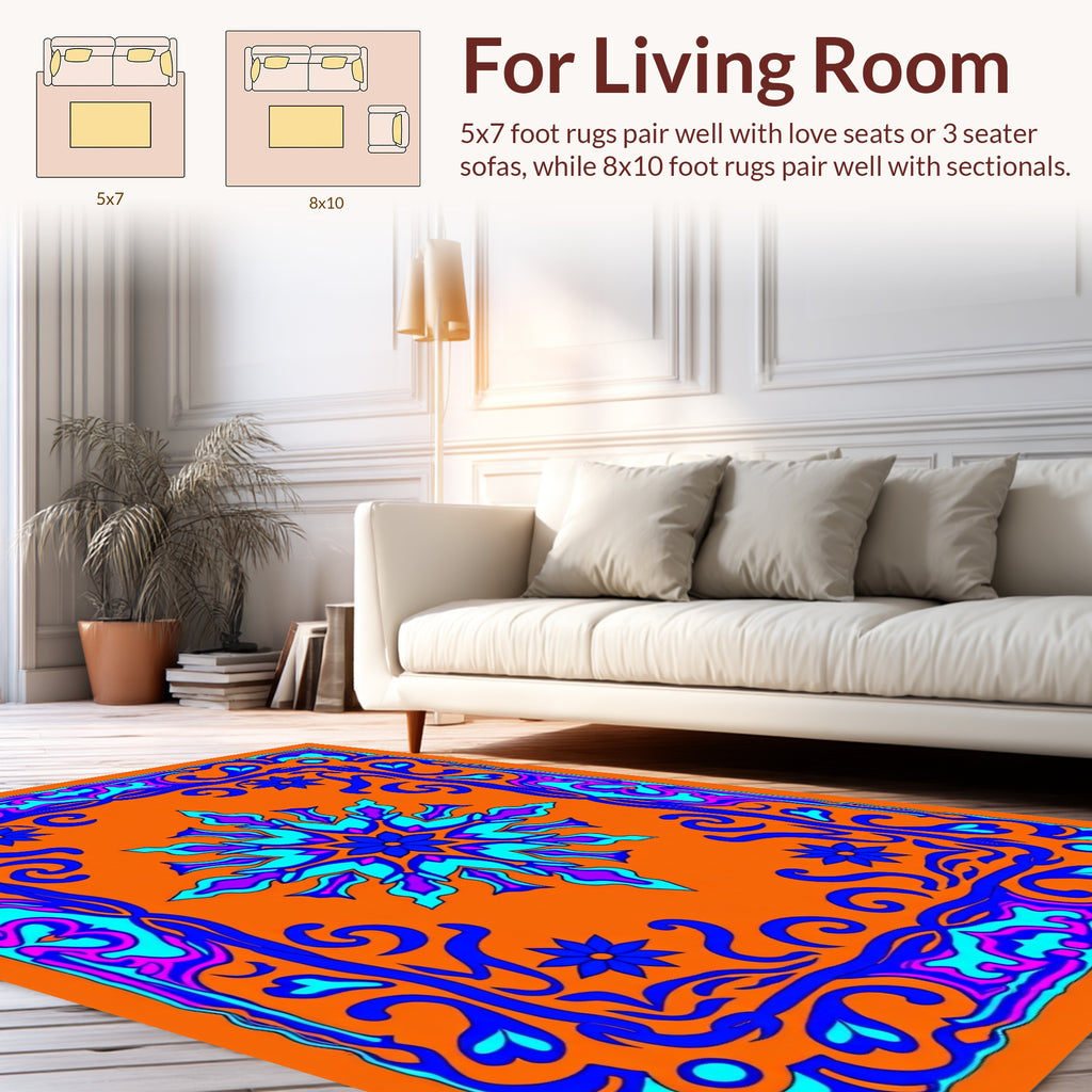 Vibrant Floral Mandala Border Pattern Rug