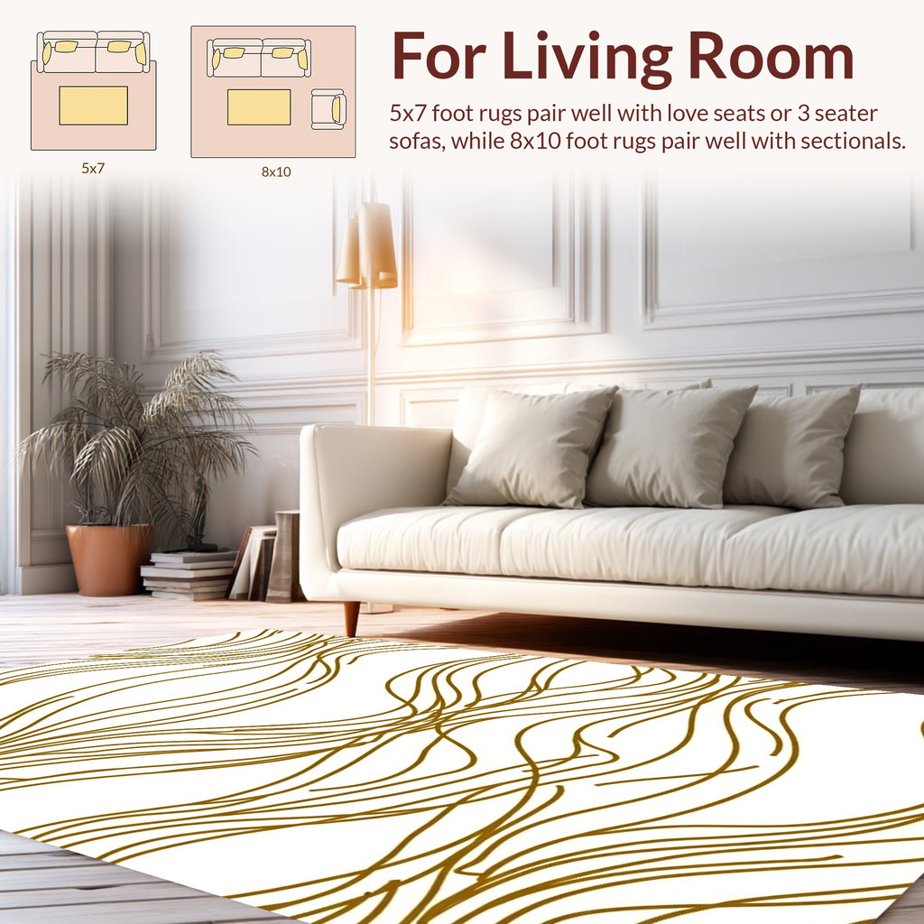Wavy Gold Lines Abstract Rug
