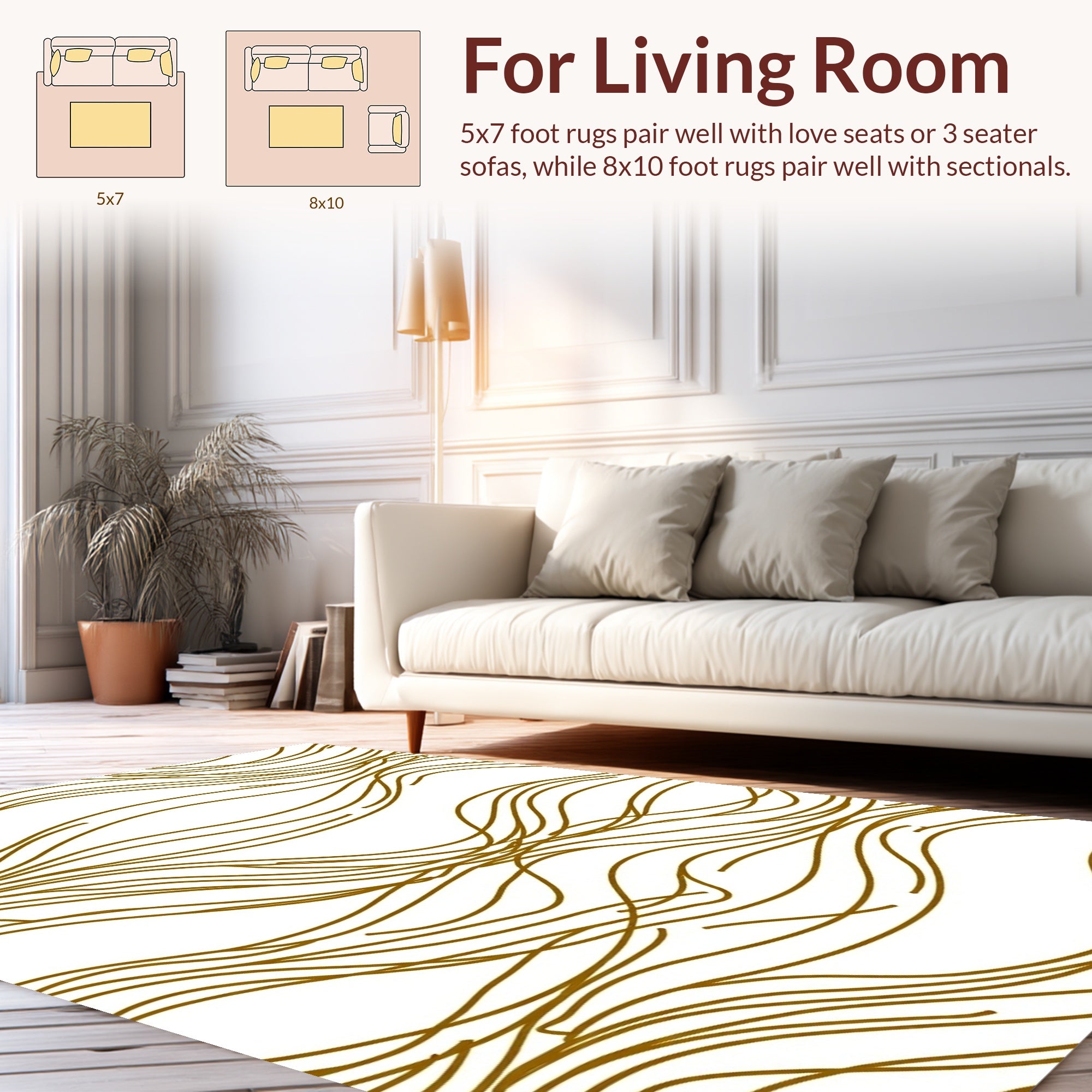 Wavy Gold Lines Abstract Rug