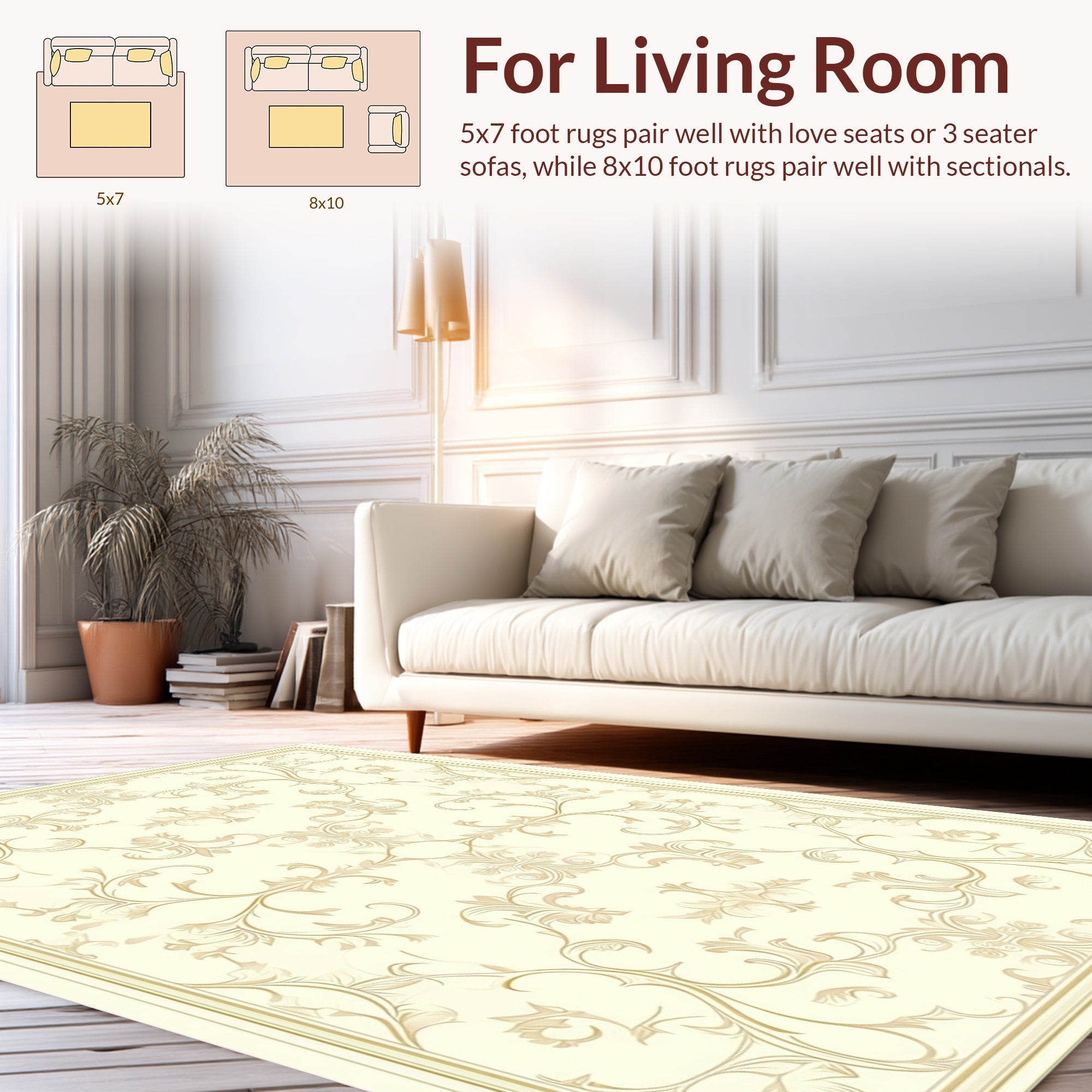 Cream Classic Floral Swirl Pattern Rug