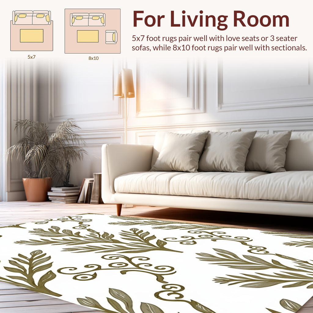 Olive Branch Scrollwork Nature Pattern Rug