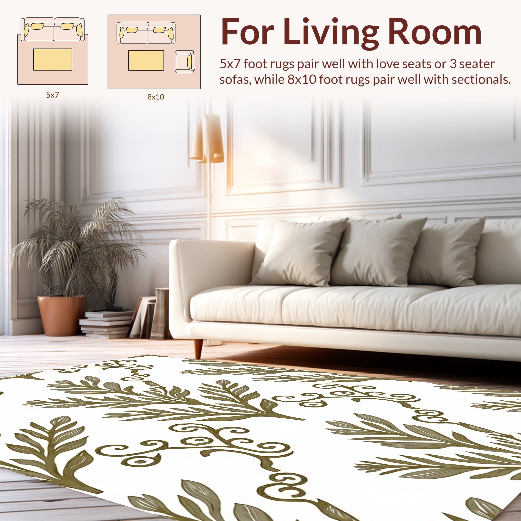 Olive Branch Scrollwork Nature Pattern Rug