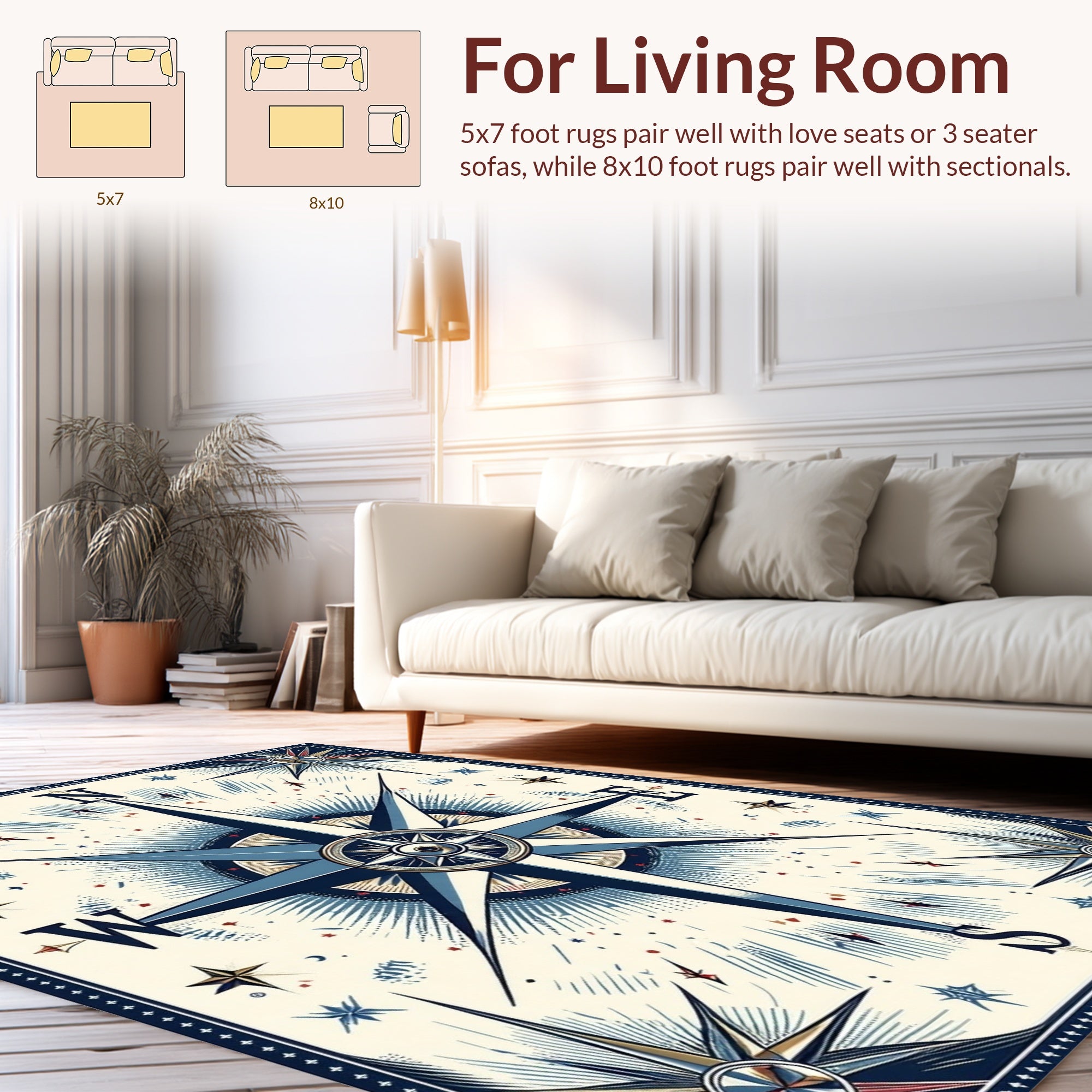 Nautical Star Compass Design Rug