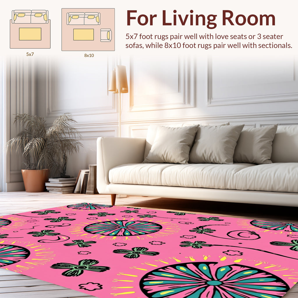 Pink Floral Pattern With Teal Vibes Rug