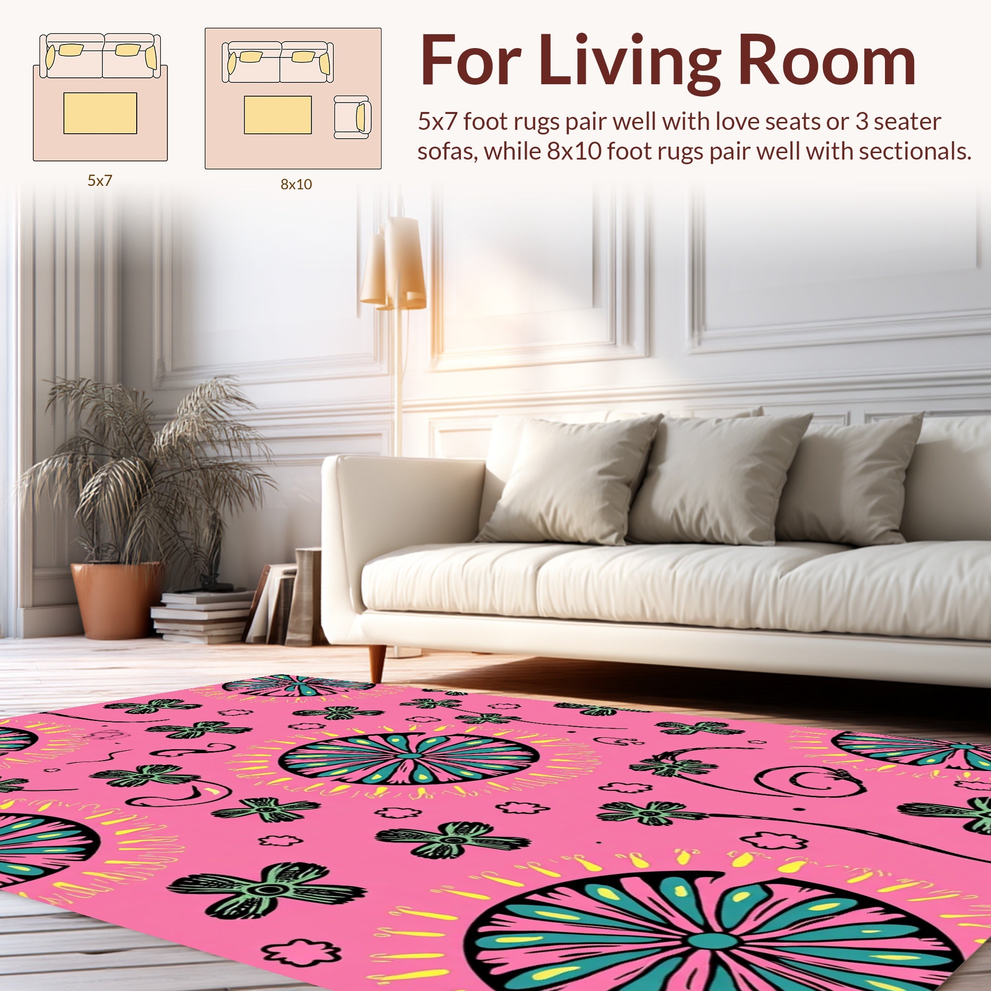 Pink Floral Pattern With Teal Vibes Rug