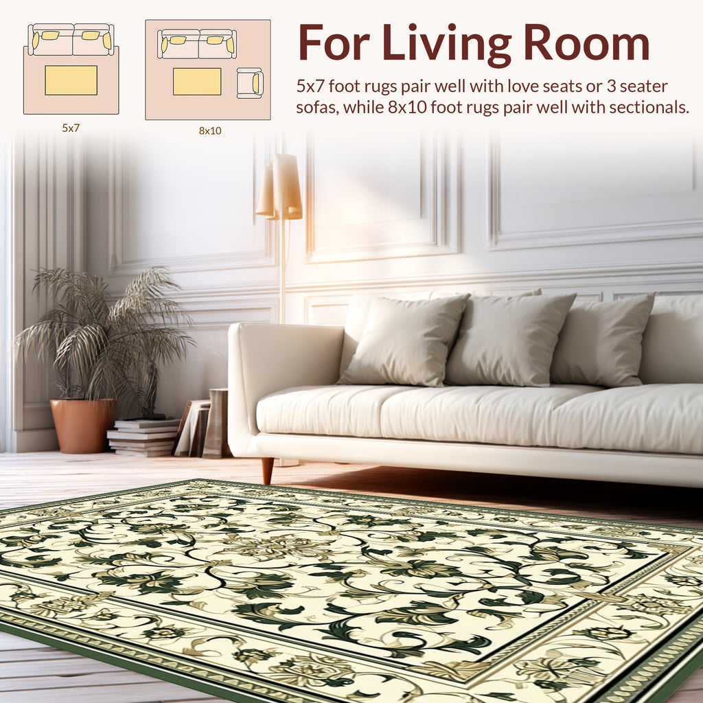 Elegant Floral Scroll Medallion Pattern Rug