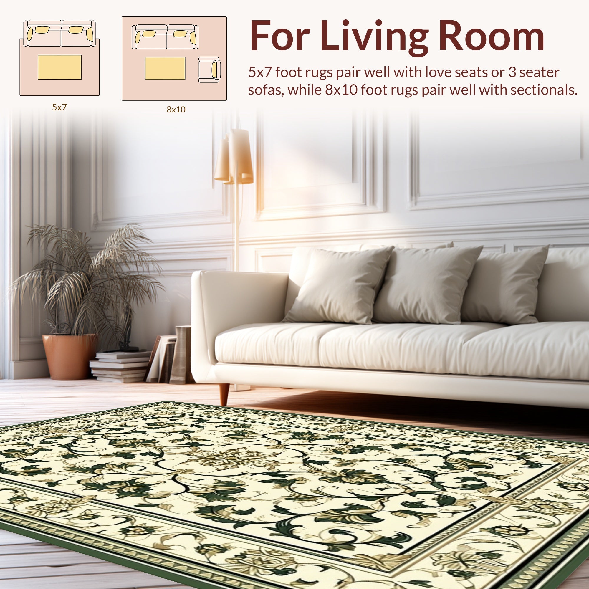 Elegant Floral Scroll Medallion Pattern Rug