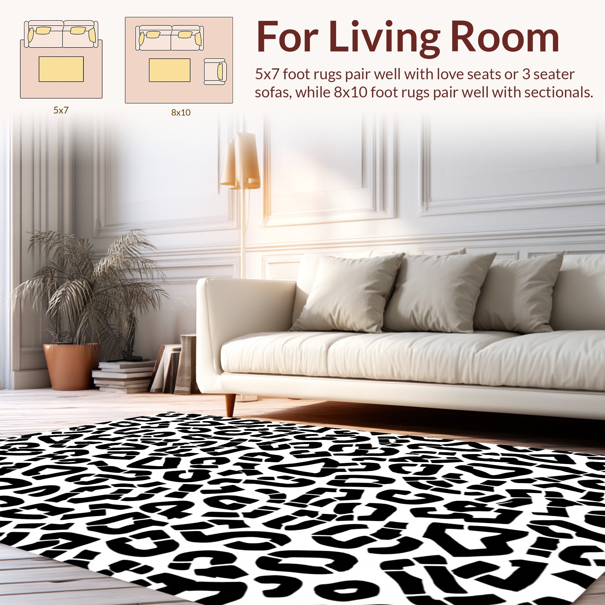 Bold Black Leopard Spots Print Rug