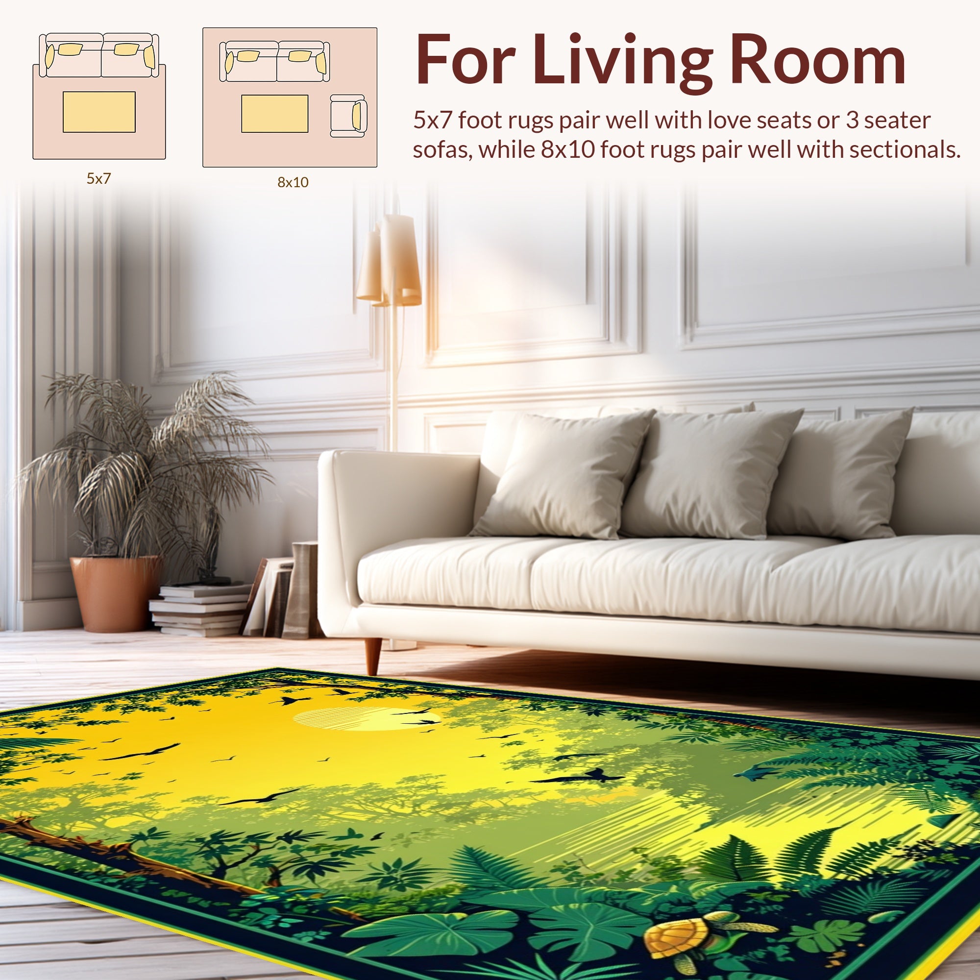 Lush Jungle River Wildlife Scene Rug