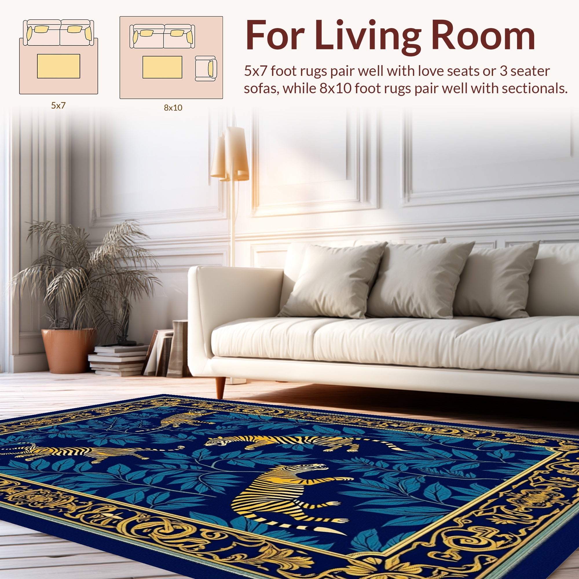 Golden Tiger Jungle Pattern Border Rug