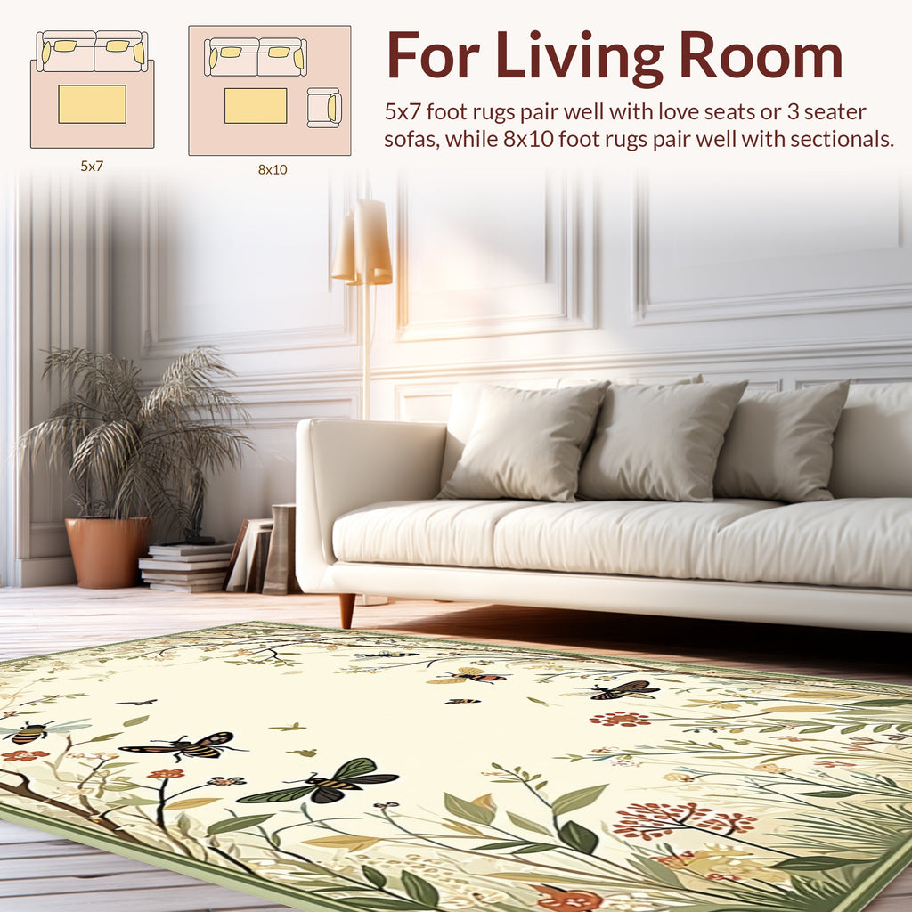 Nature Garden Bee Blossom Pattern Rug