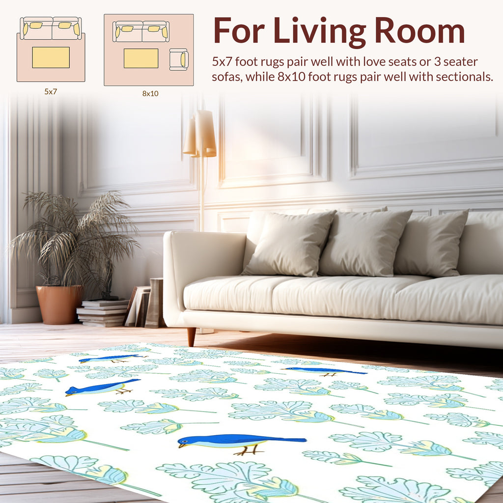 Blue Birds Among Delicate Greenery Rug