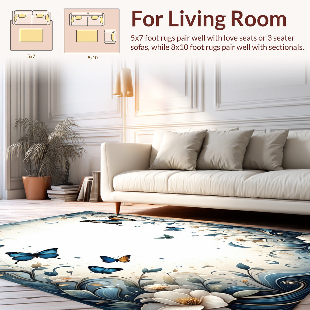 Enchanted Butterfly Floral Vine Pattern Rug
