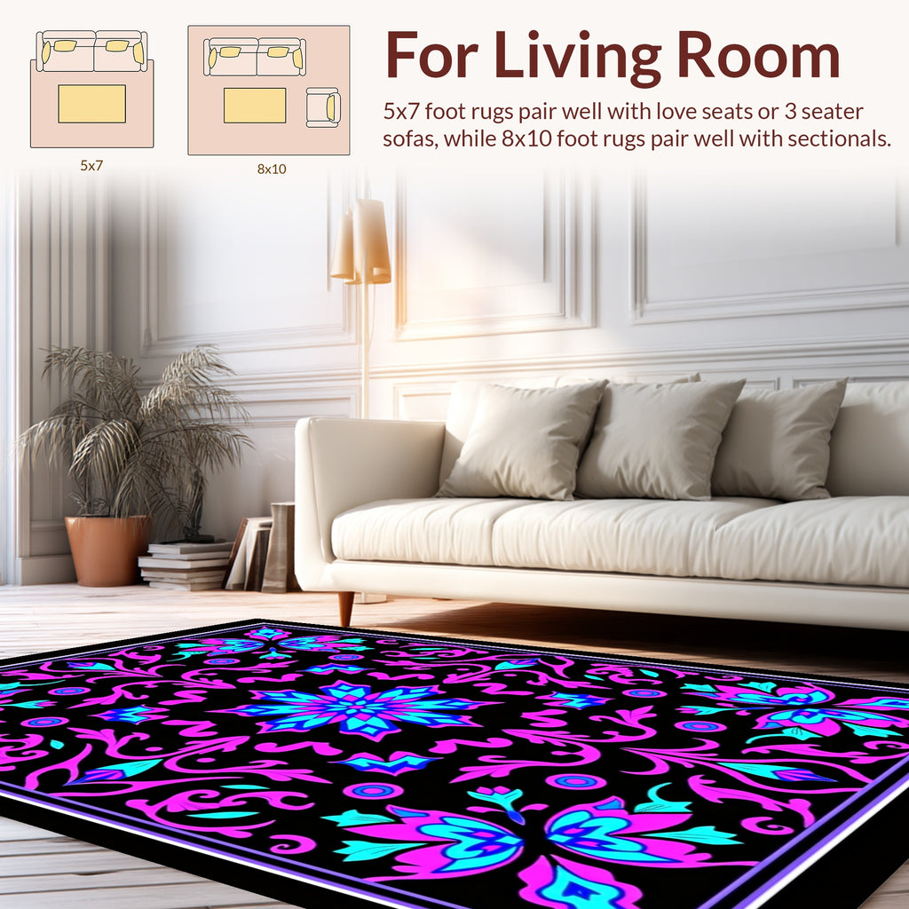 Vibrant Floral Filigree Pattern Rug