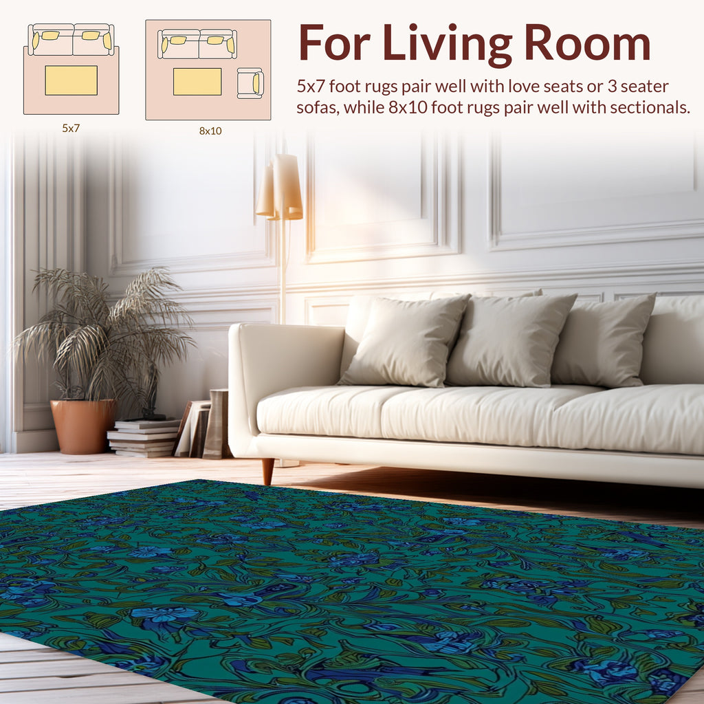 Dark Teal Floral Art Nouveau Rug