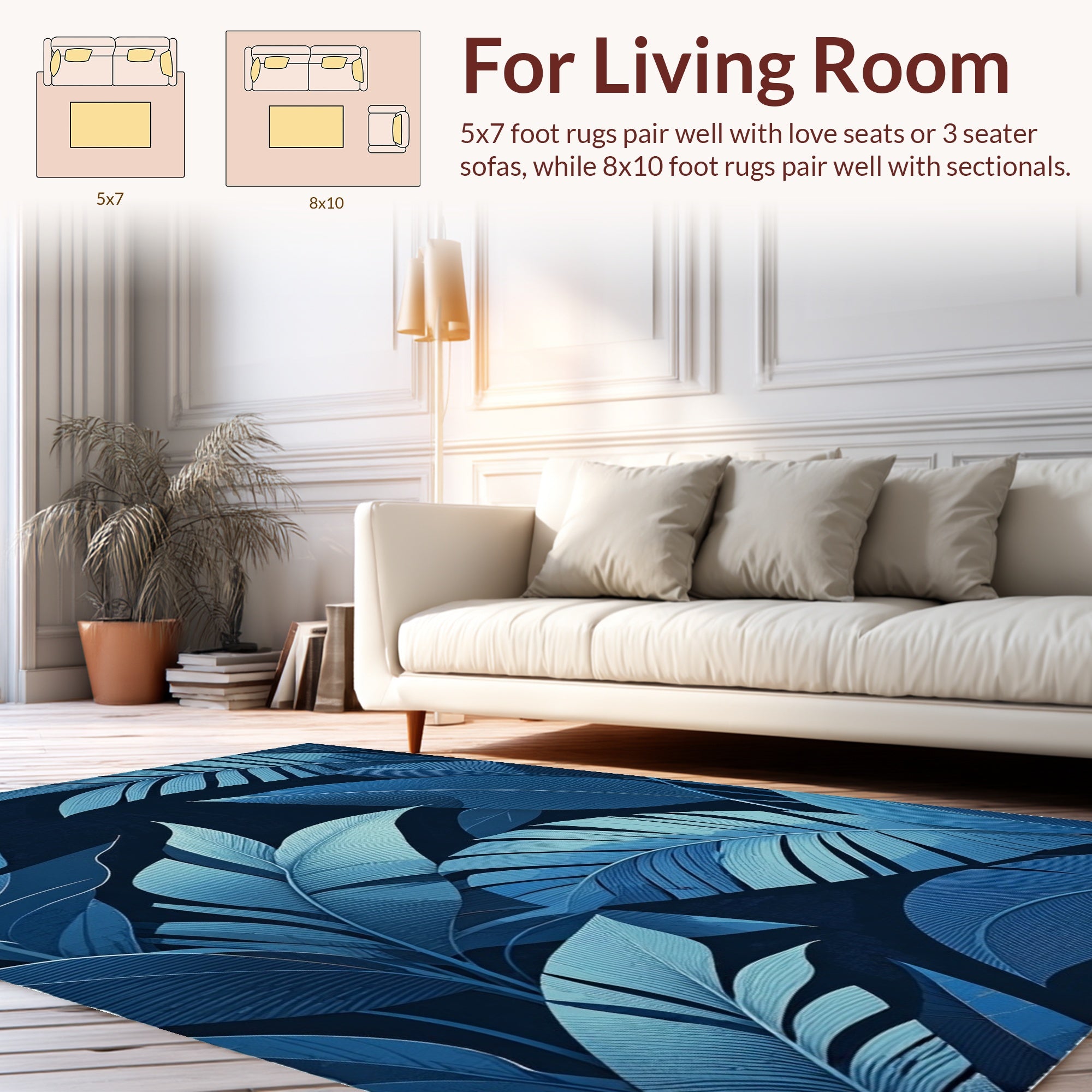 Lush Blue Leaf Pattern Design Rug