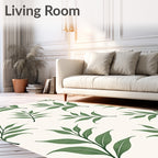 Green Leaf Branches Cream Background Rug