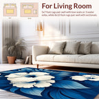 Vibrant White Hibiscus Blue Foliage Art Rug