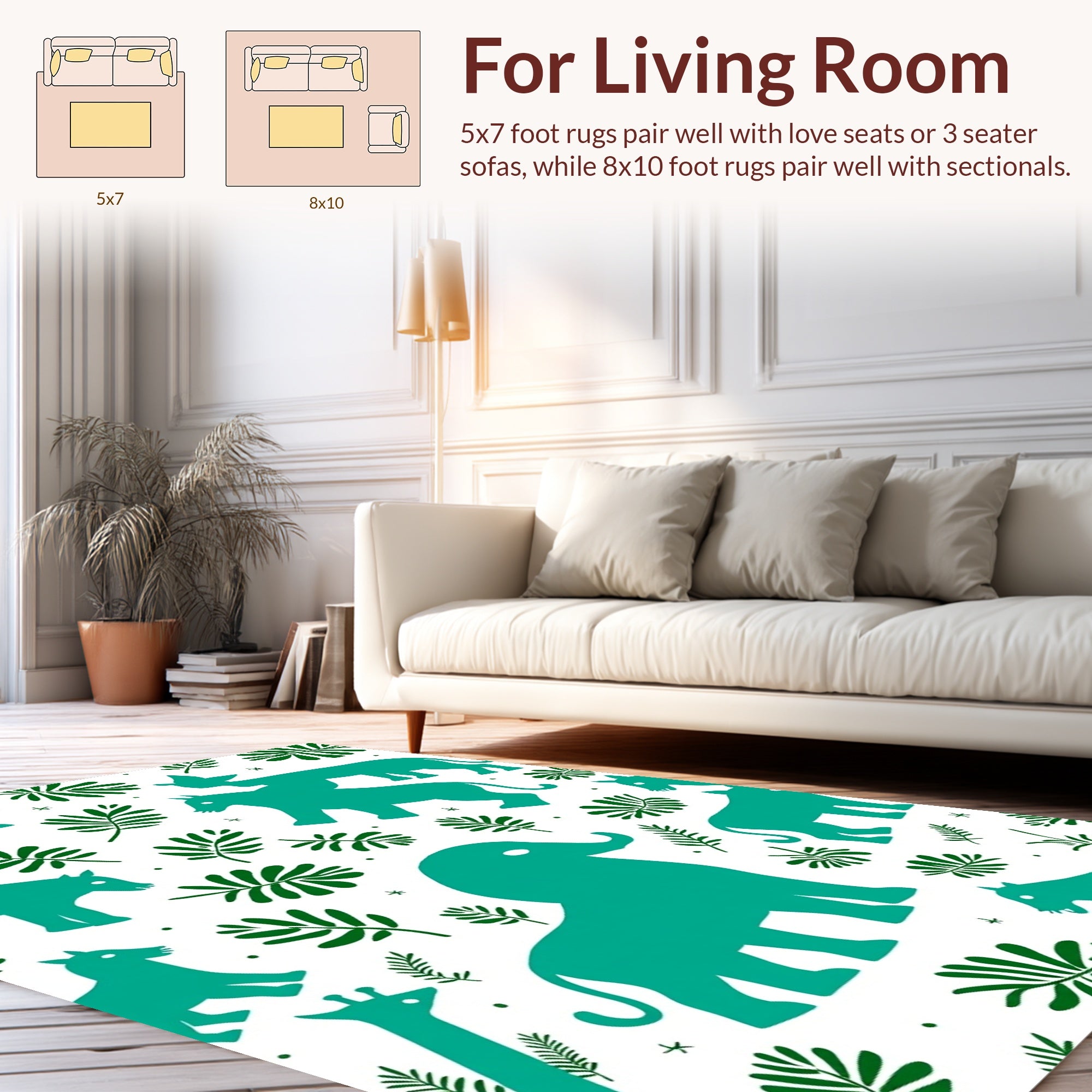 Teal Jungle Animal Silhouette Pattern Rug