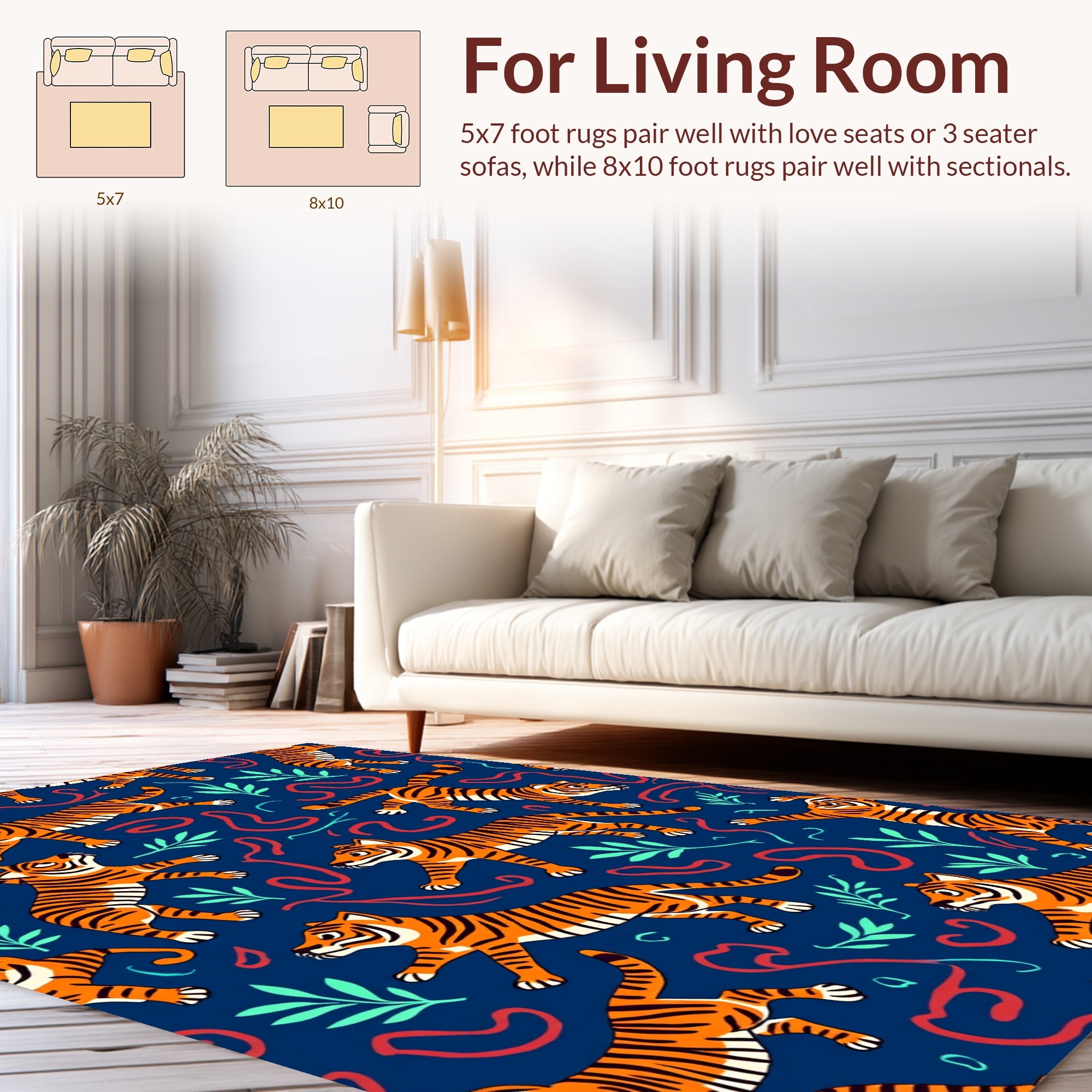 Playful Tiger Jungle Pattern Rug