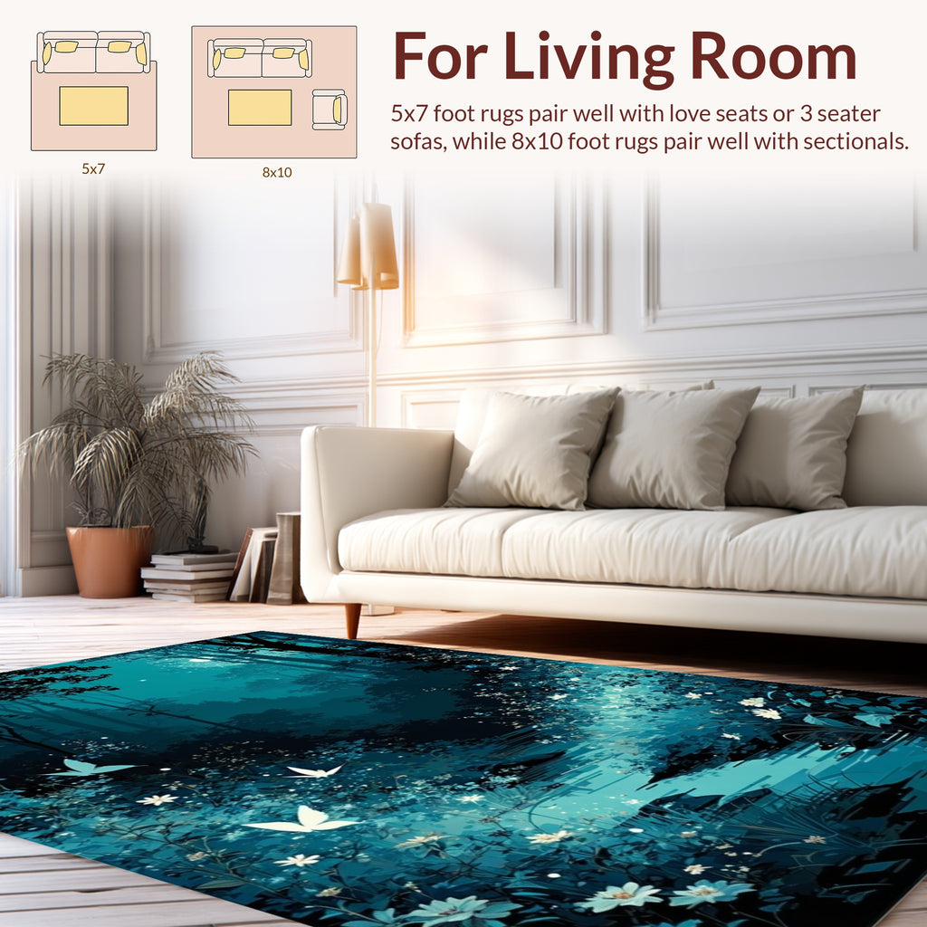 Mystical Forest Meadow Butterfly Design Rug